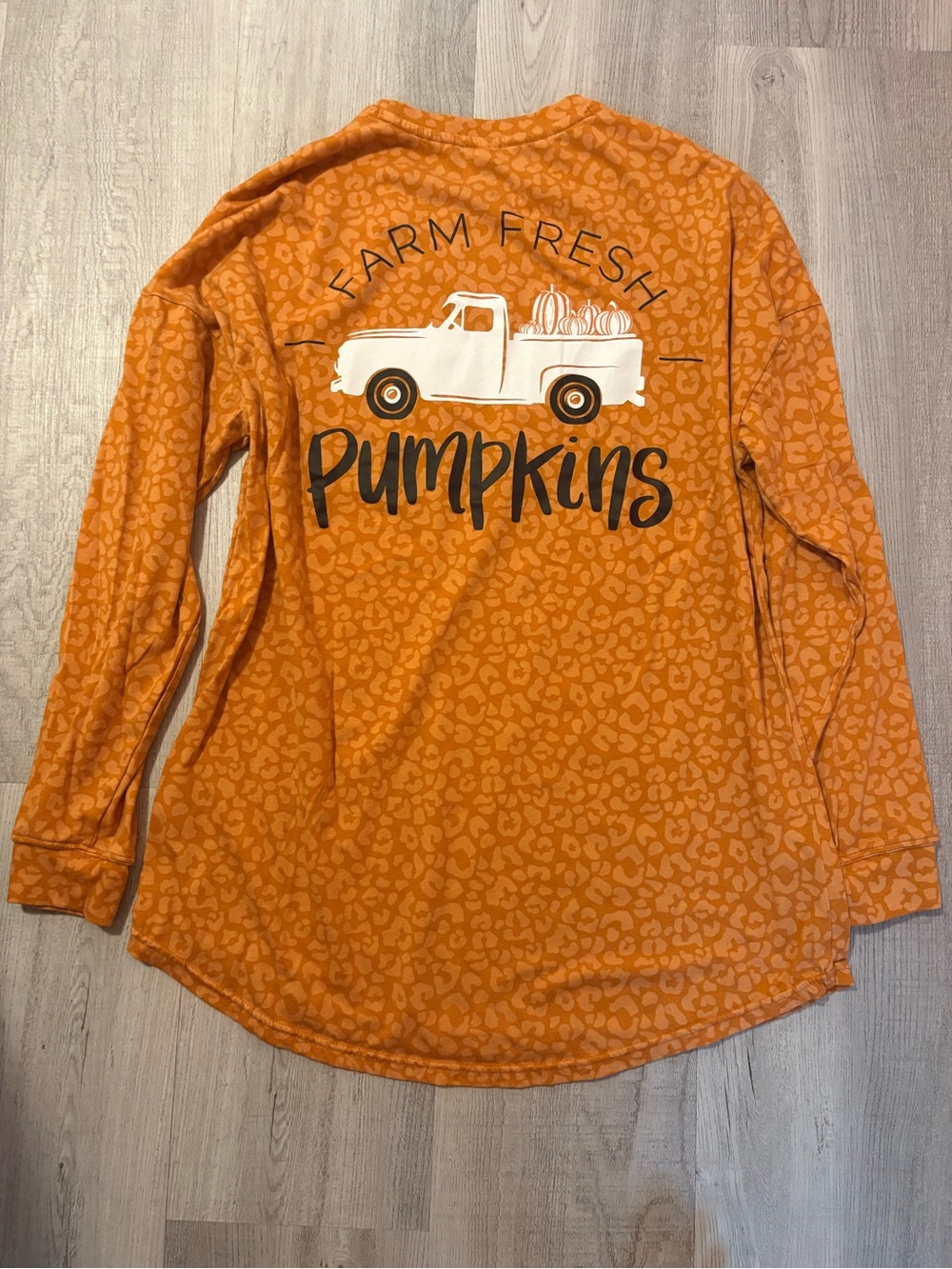 Marleylily Fall Leopard Print Farm Fresh Pumpkins Long Sleeve Shirt